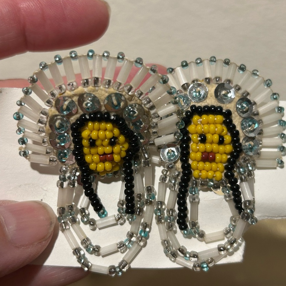 Native American Beaded Headress Vintage Earrings